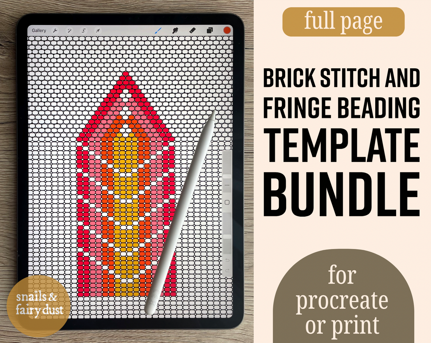 Full Page Brick Stitch and Fringe Beading Template Bundle - Digital Beading Templates for Procreate or Print
