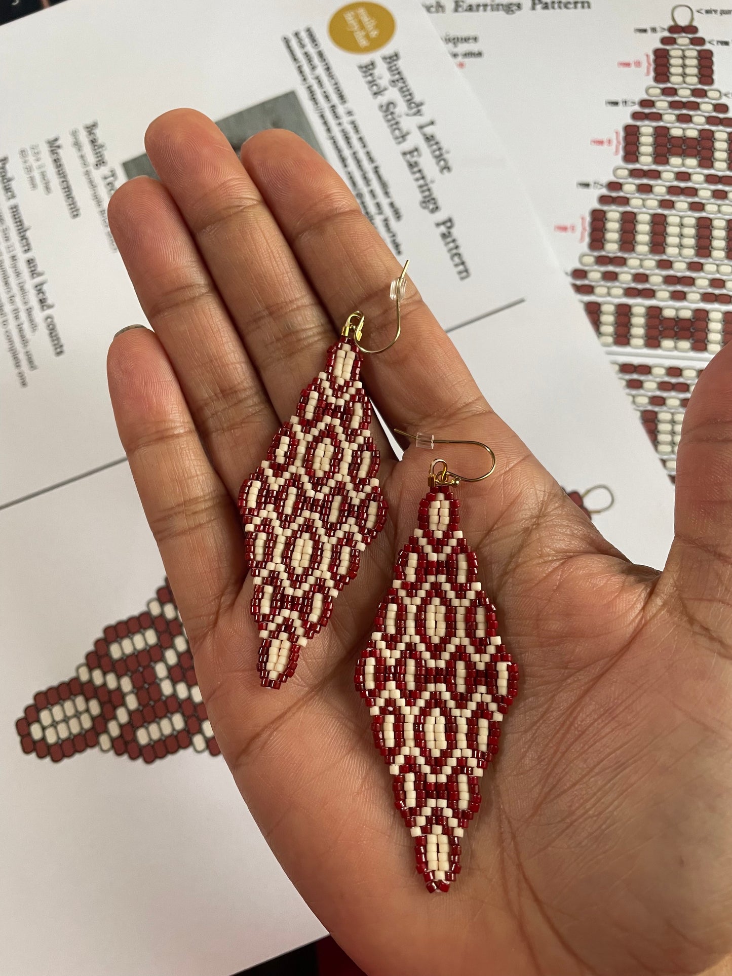 Burgundy Lattice Earring Pattern - Digital Download