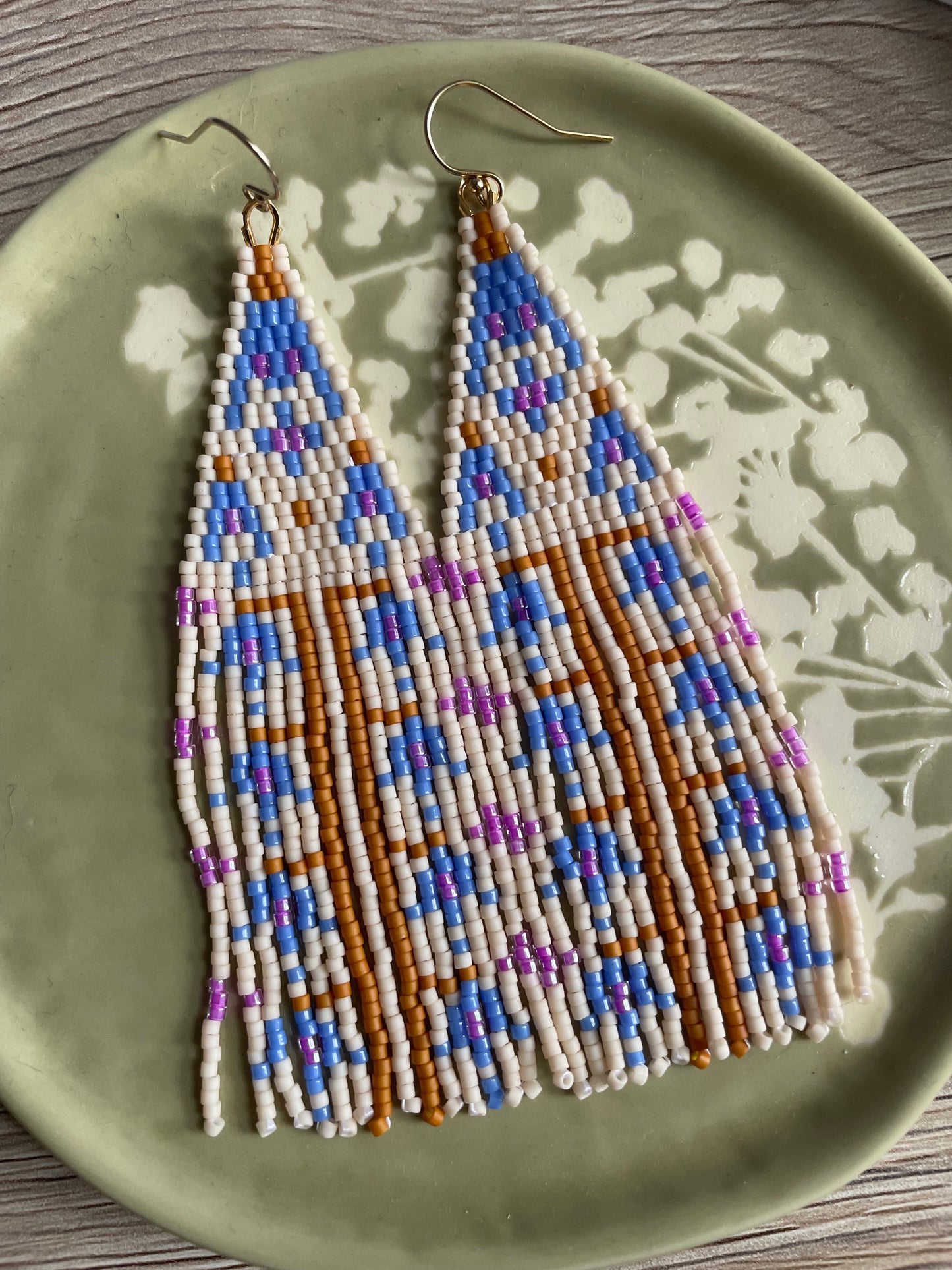 Blue Bells Beaded Fringe Earring Pattern - Instant Download PDF