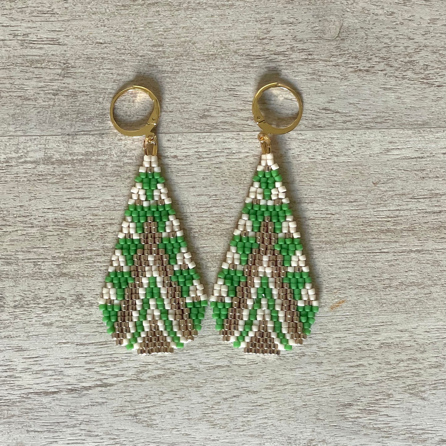 First Green Brick Stitch Earring Pattern - Digital Download