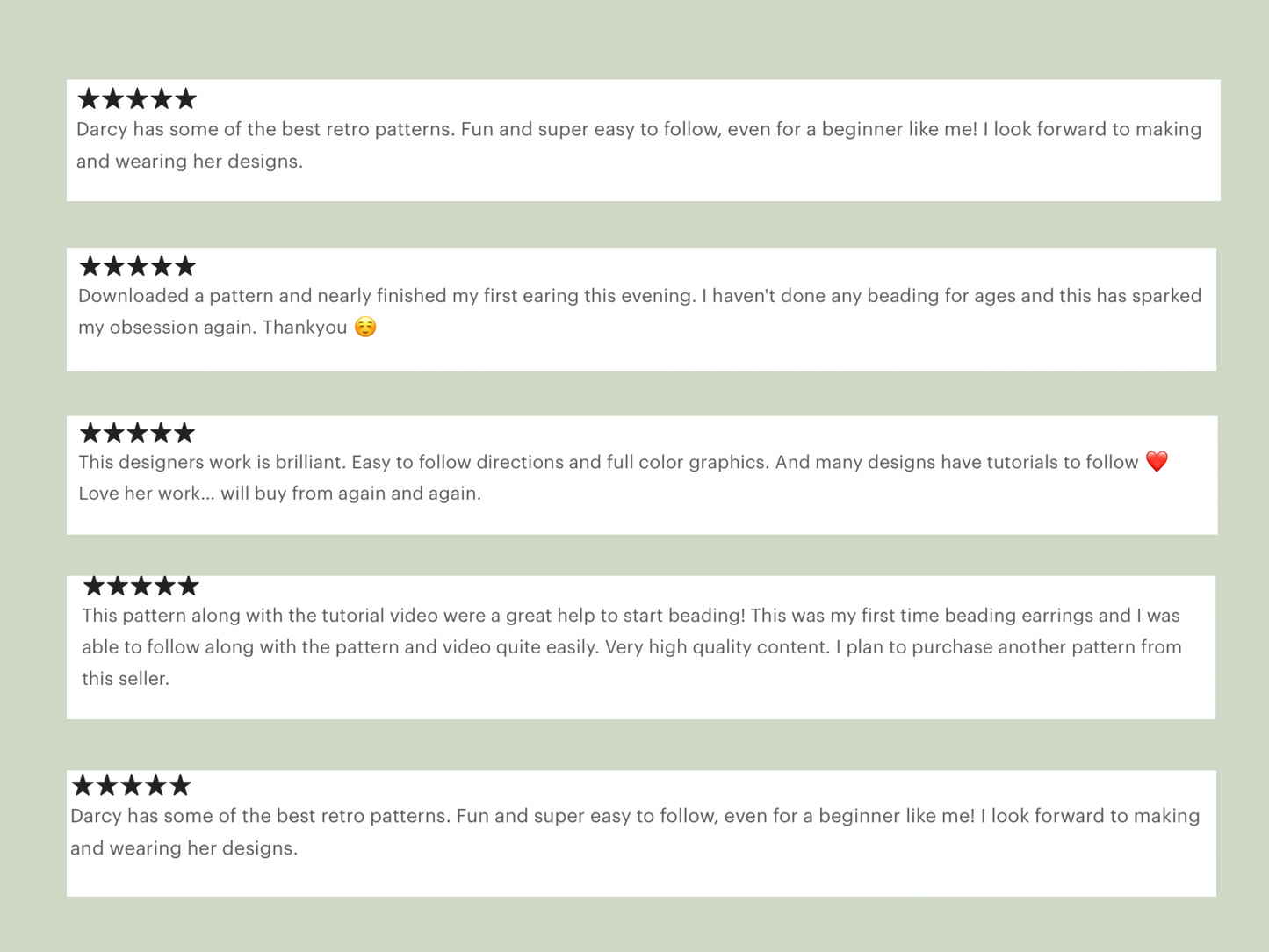 examples of 5 stars reviews of beading patterns