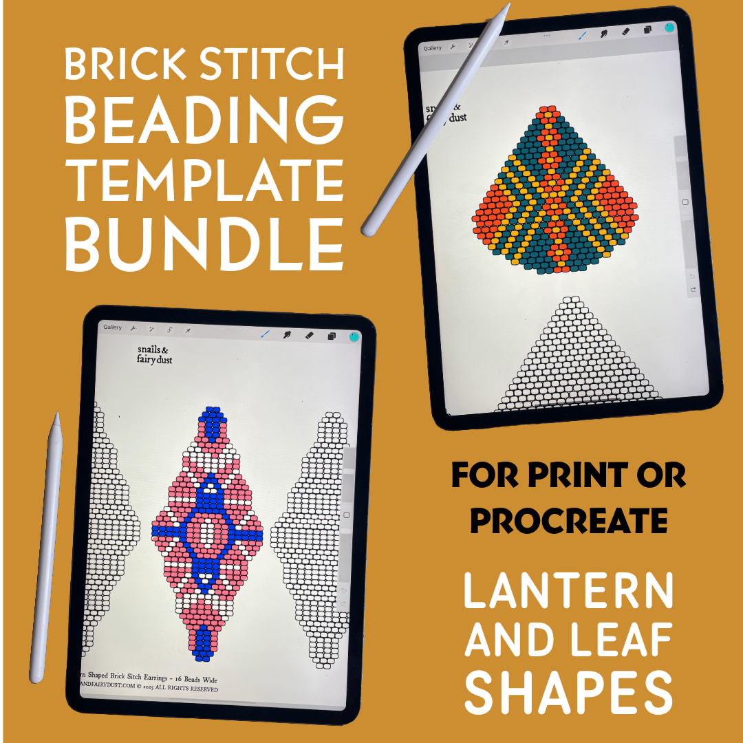 Lantern Shape and Leaf Shape Beaded Earring Design Template Bundle for Procreate or Print - Two Template Bundle Instant Digital Download