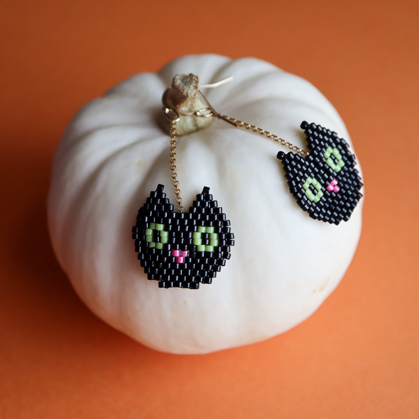 black cat beaded earrings