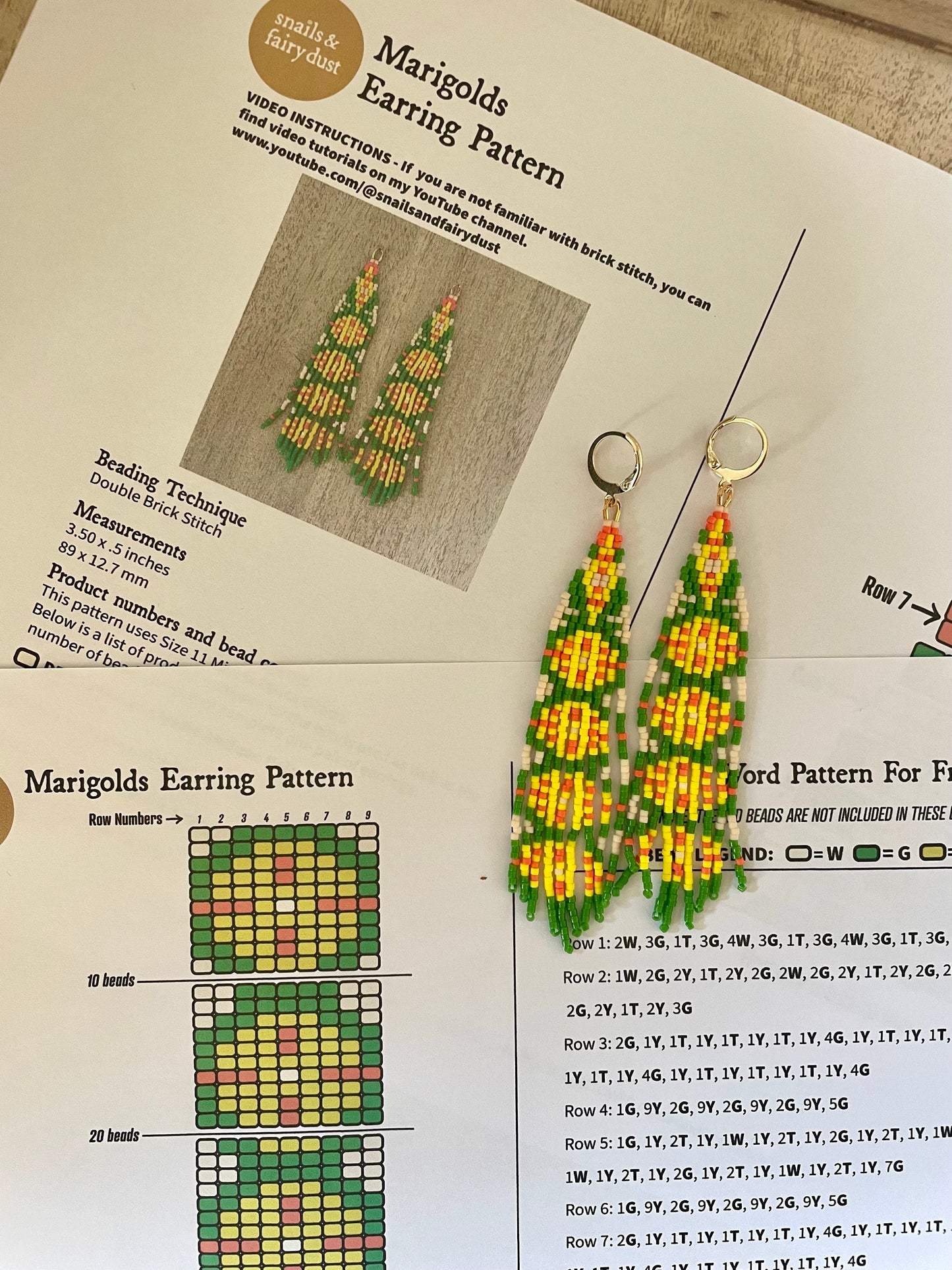 Marigolds Brick Stitch Fringe Earring Pattern - Digital Download