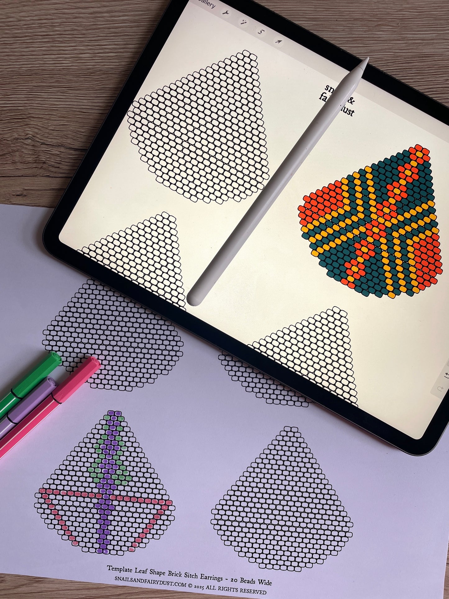 Lantern Shape and Leaf Shape Beaded Earring Design Template Bundle for Procreate or Print - Two Template Bundle Instant Digital Download