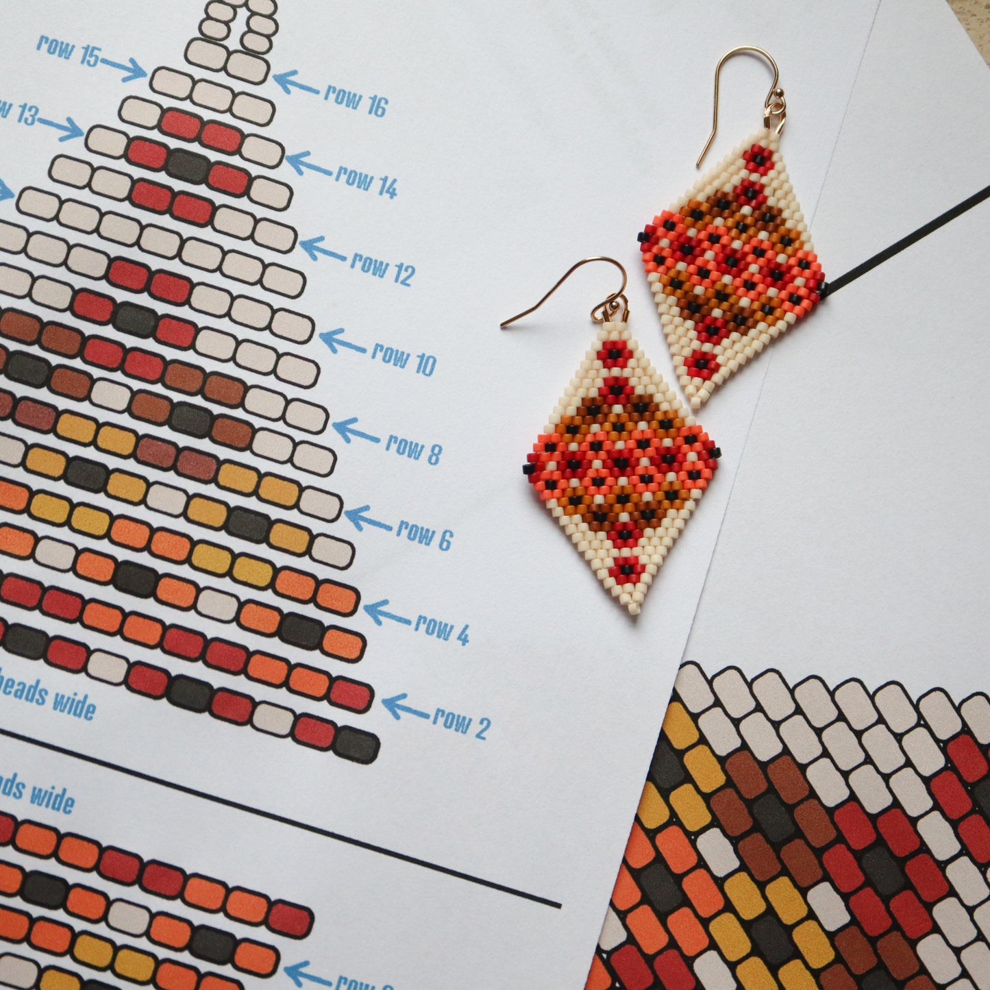 Flower Fields Sunset Diamond Earrings Pattern - Digital Download