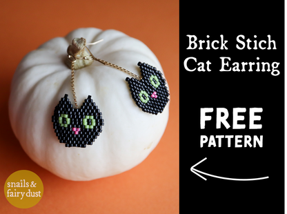 black cat brick stitch earring beading pattern for halloween