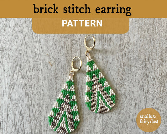First Green Brick Stitch Earring Pattern - Digital Download