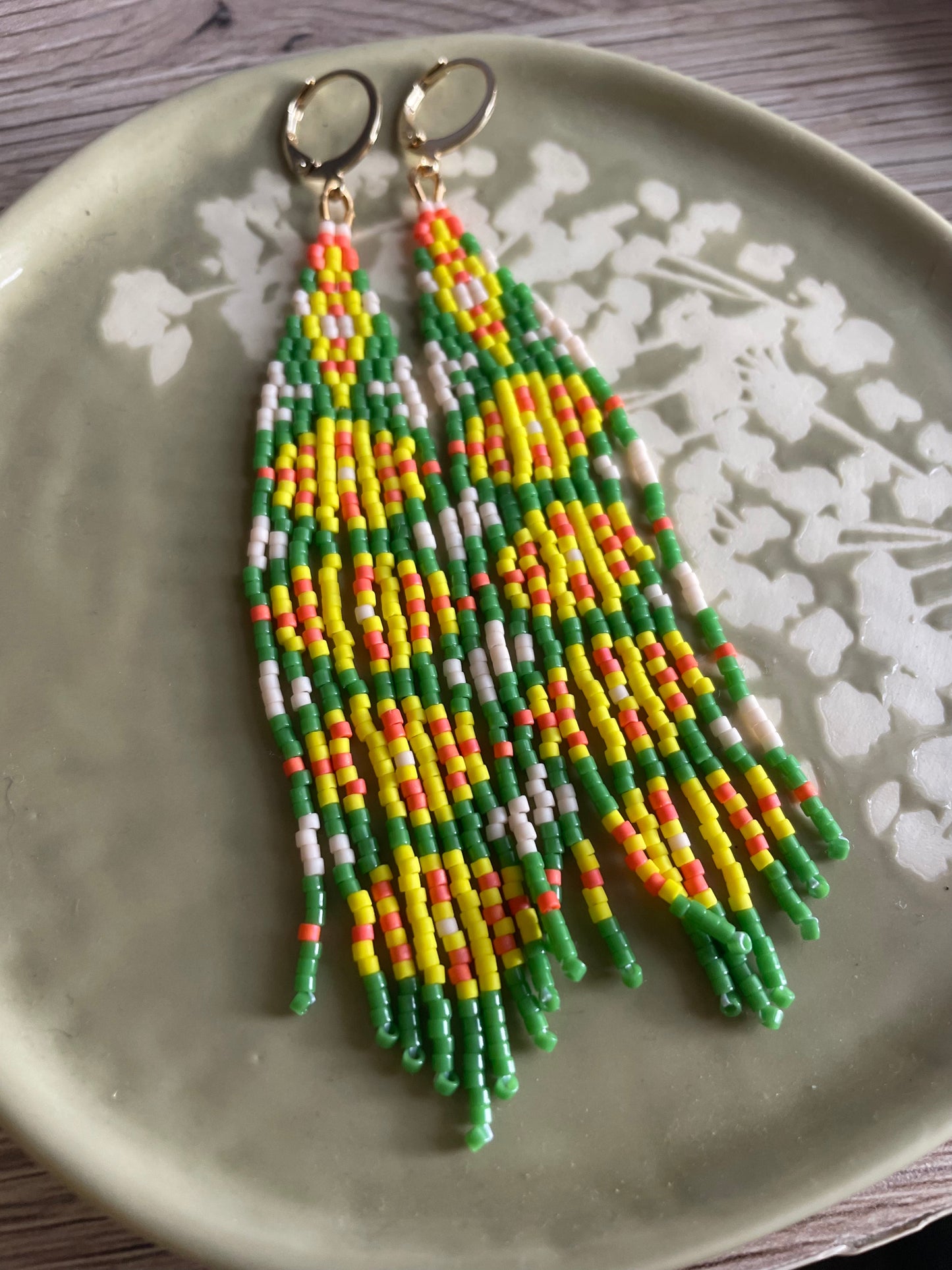 Marigolds Brick Stitch Fringe Earring Pattern - Digital Download