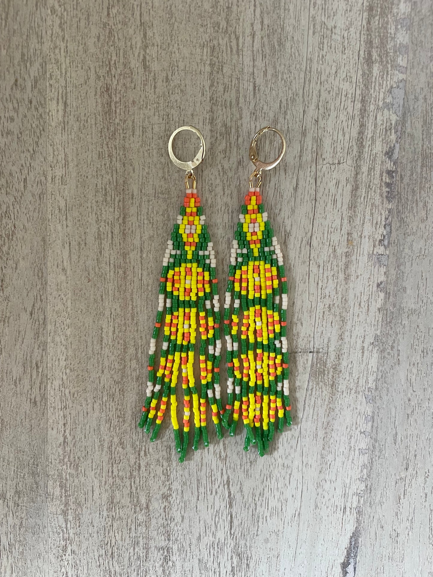 Marigolds Brick Stitch Fringe Earring Pattern - Digital Download