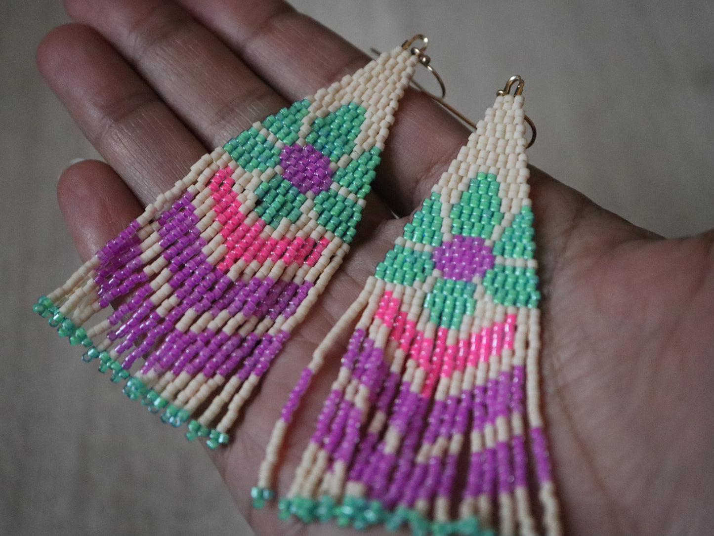 Neon Funky Flower Fringe Earrings Pattern - Digital Download