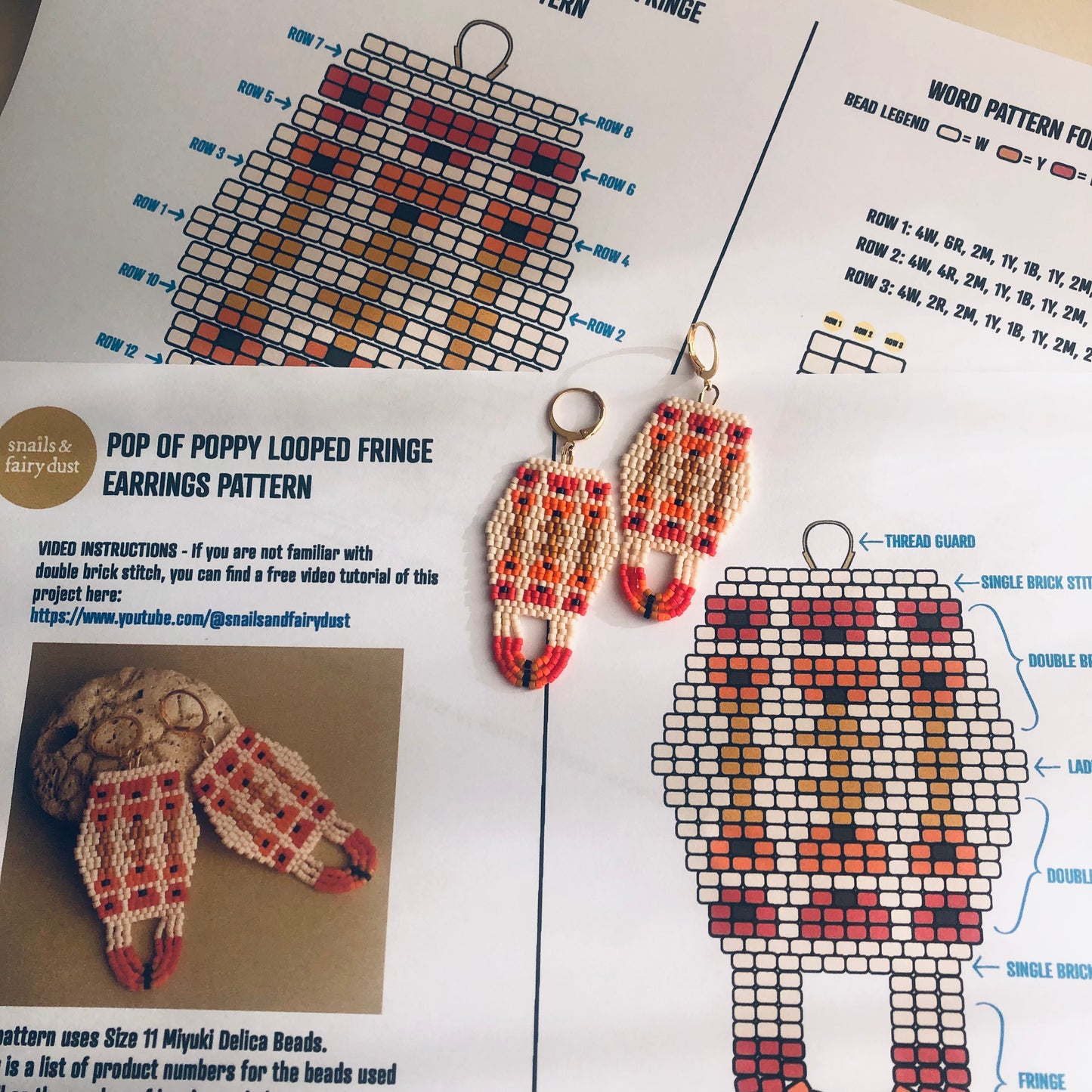 Pop of Poppy Beaded Fringe Earrings Beading Pattern - Digital Download