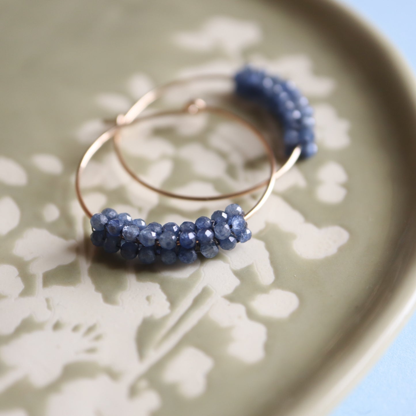 Faceted Blue Sapphire Hoop Earrings