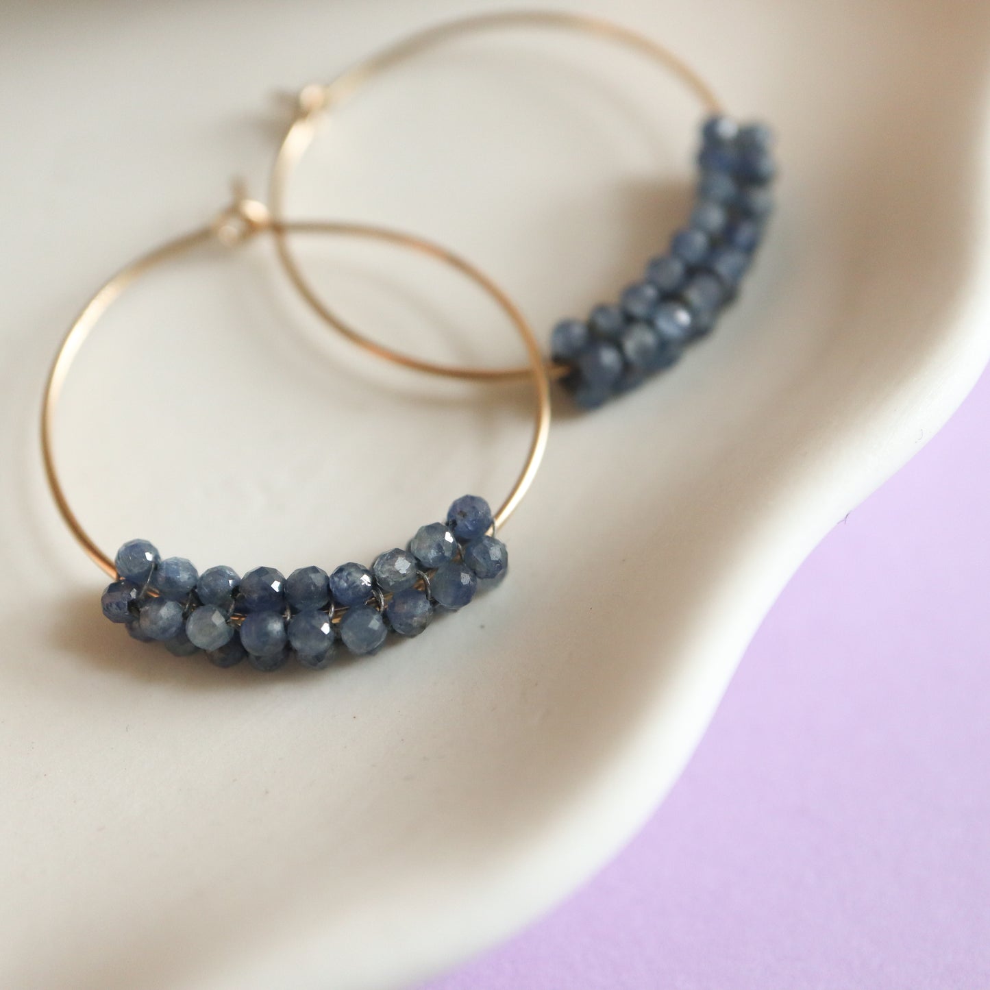 Faceted Blue Sapphire Hoop Earrings