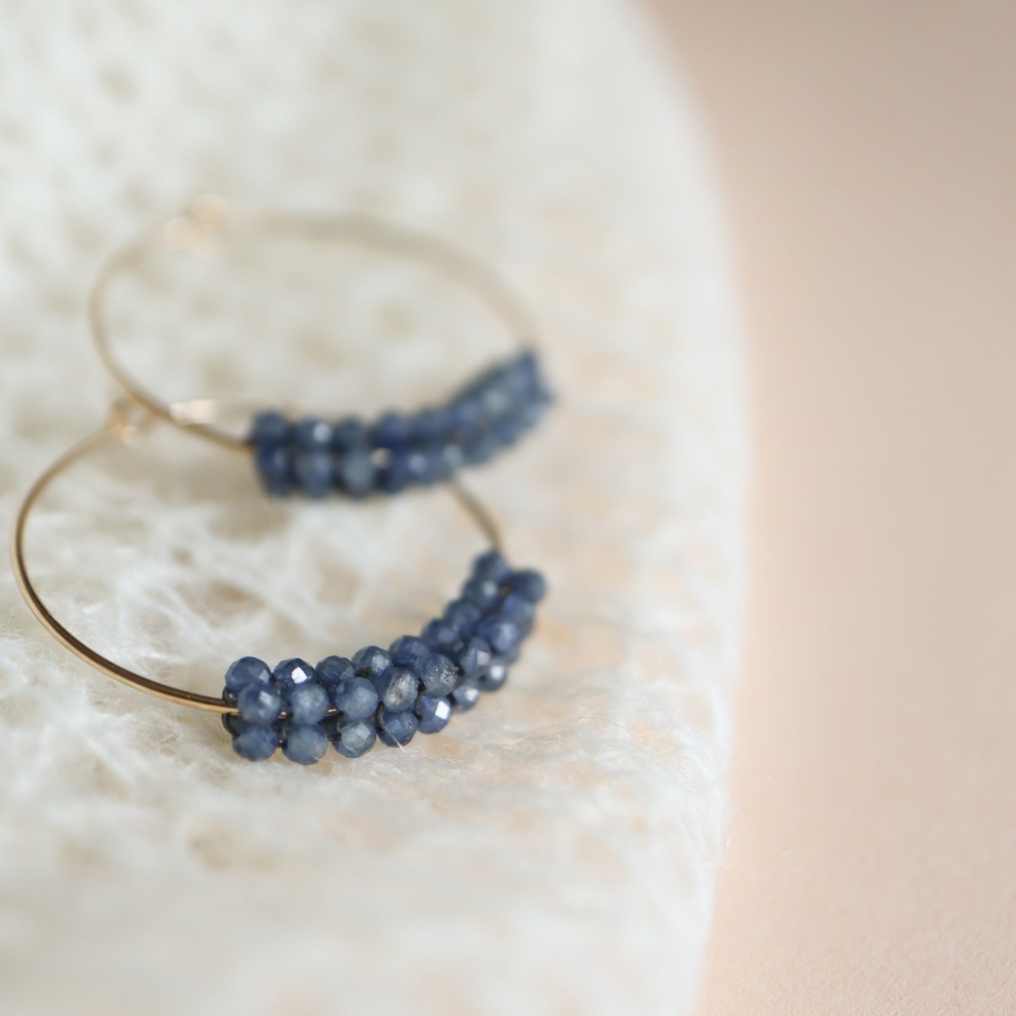 Faceted Blue Sapphire Hoop Earrings