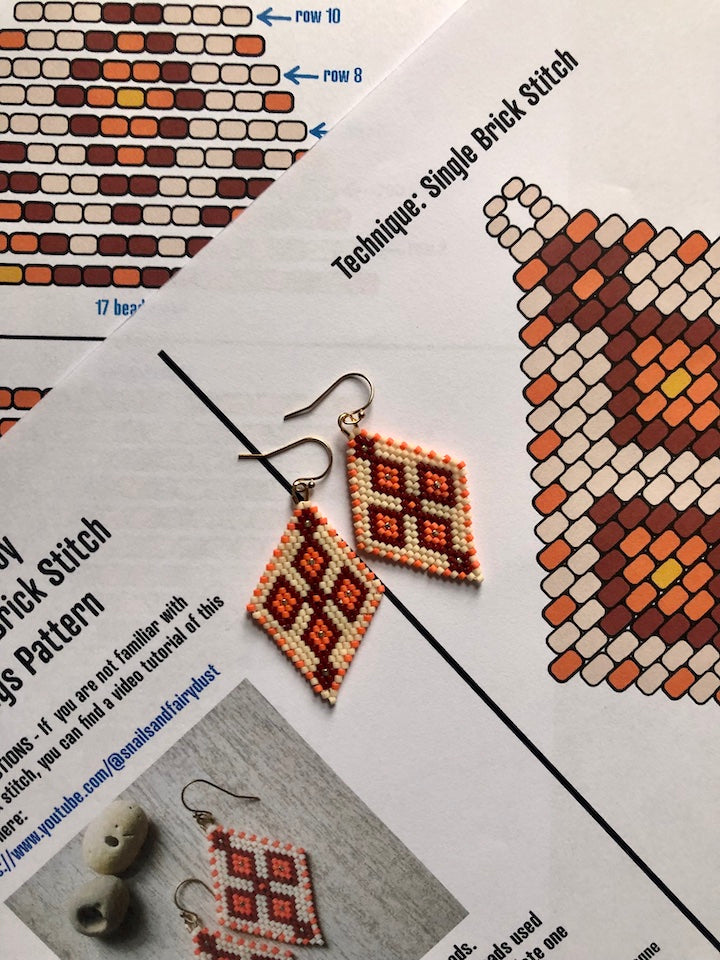Directional Joy Beaded Diamond Earrings Pattern - Digital Download