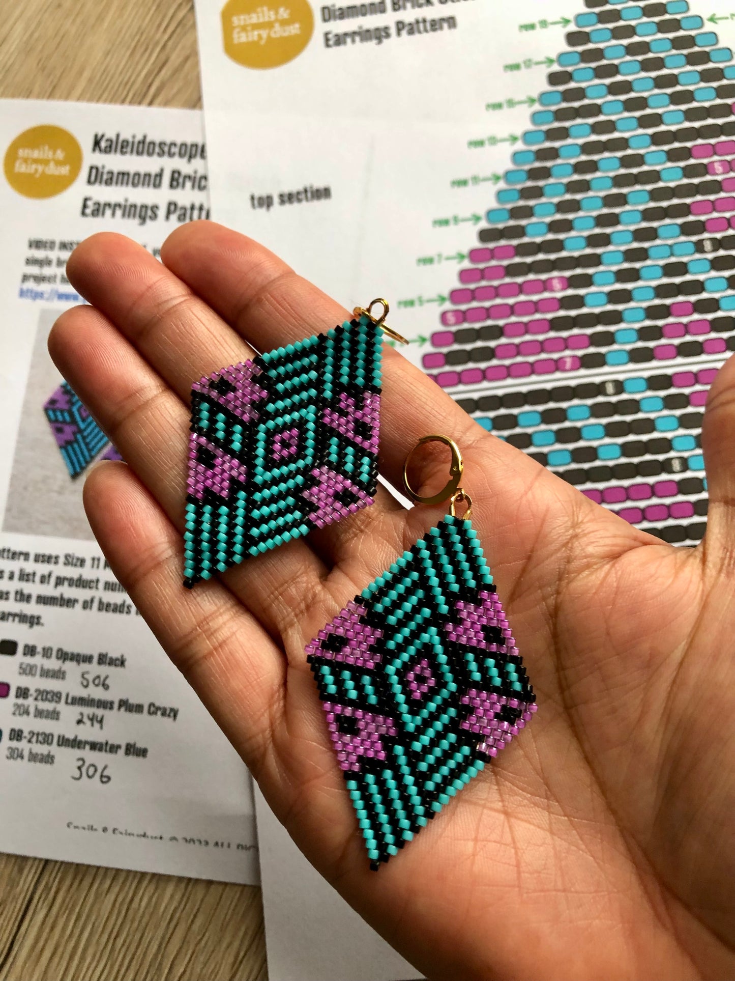 Kaleidoscope Diamond Earrings Pattern - Digital Download