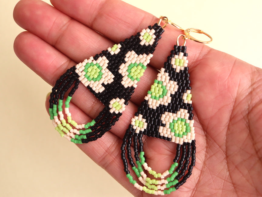 Spring Green Looped Fringe Earrings Beading Pattern - Digital Download