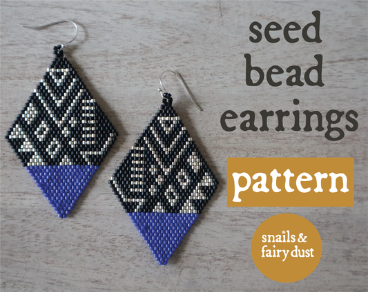 Black & Silver Diamond Seed Bead Earring Pattern - Digital Download