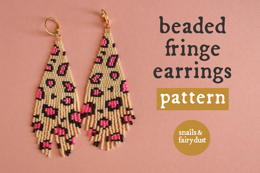 Pink Wild Cat Leopard Print Fringe Earrings Beading Pattern - Digital Download