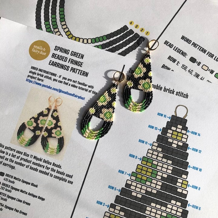 Spring Green Looped Fringe Earrings Beading Pattern - Digital Download