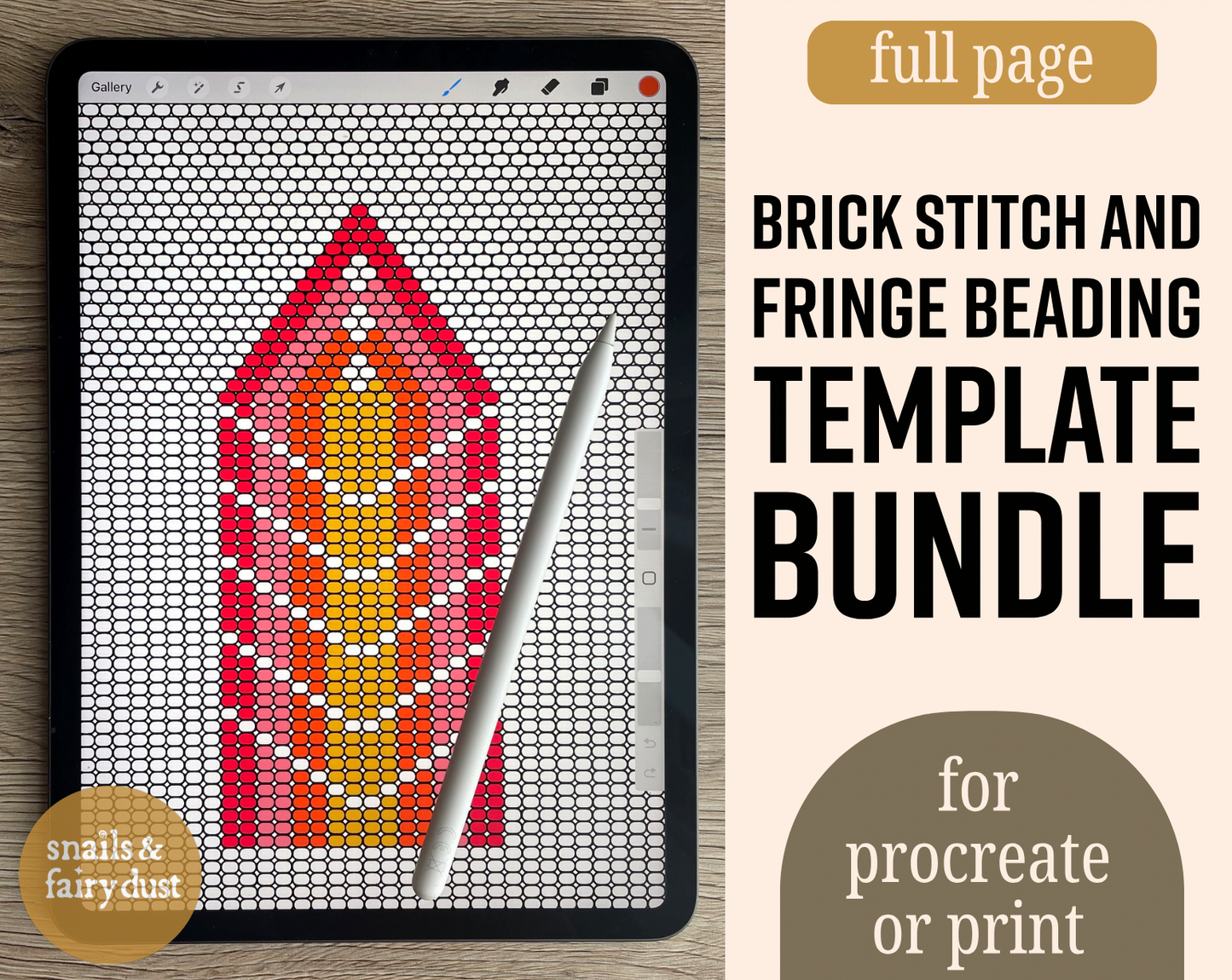 Full Page Brick Stitch and Fringe  Beading Template Bundle - Digital Beading Templates for Procreate or Print