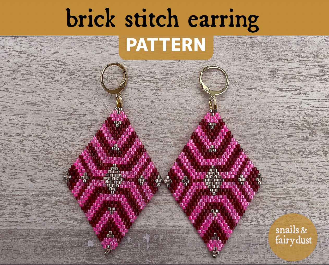 Hot Pink Brick Stitch Diamond Earrings Pattern - Digital Download ...