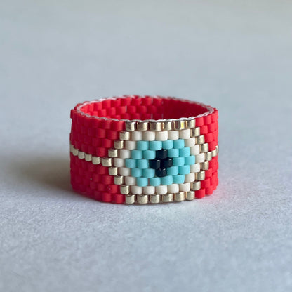 Evil Eye Peyote Stitch Beaded Ring Pattern - FREE instant download