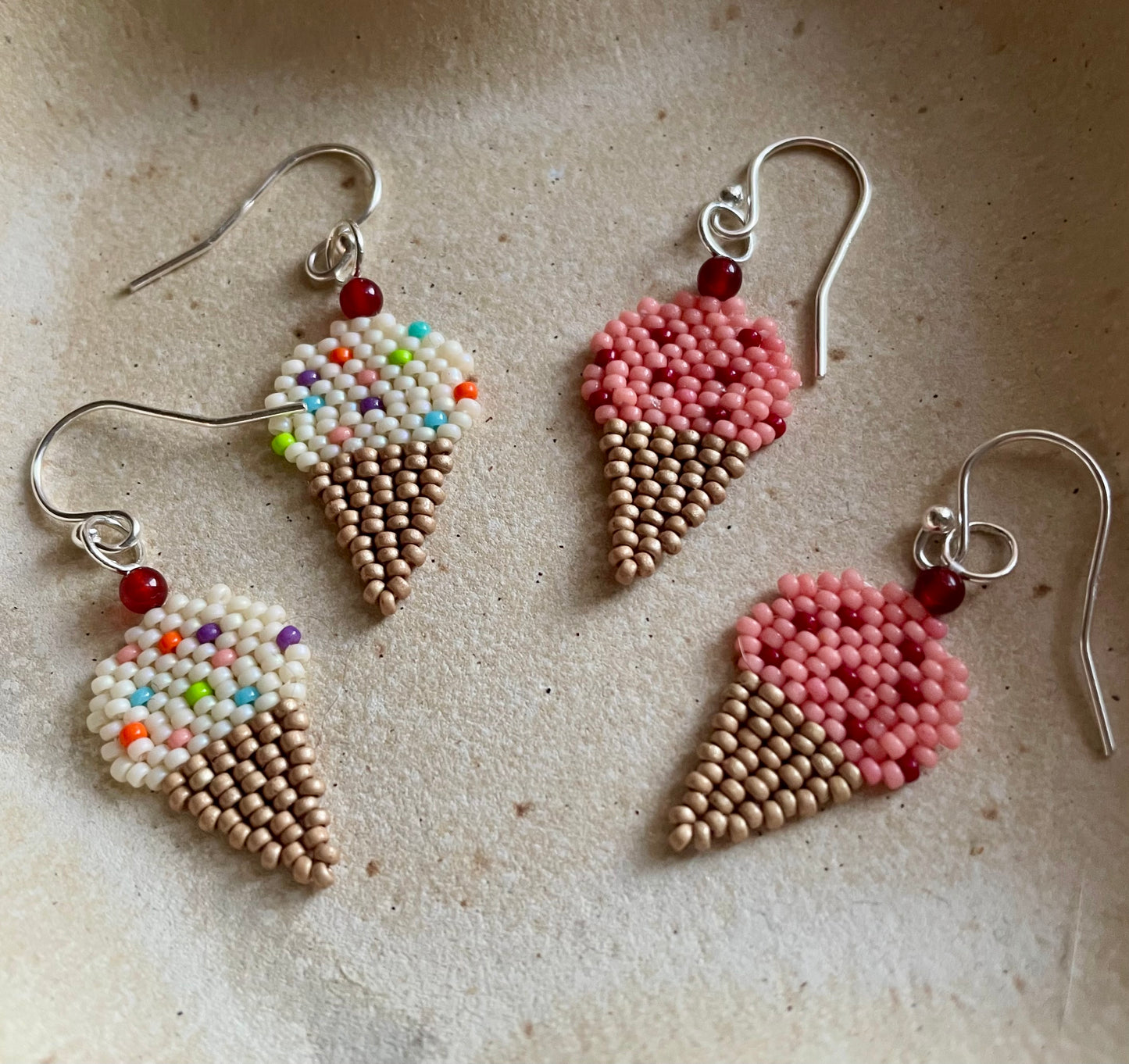 FREE Brick Stitch Ice Cream Cone Earrings Pattern + Video Tutorial
