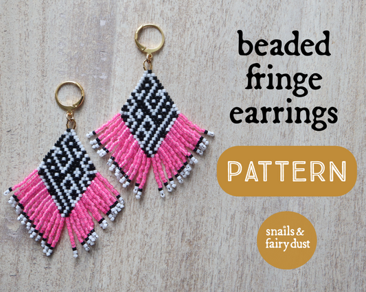 beaded earrings with hot pink fringe