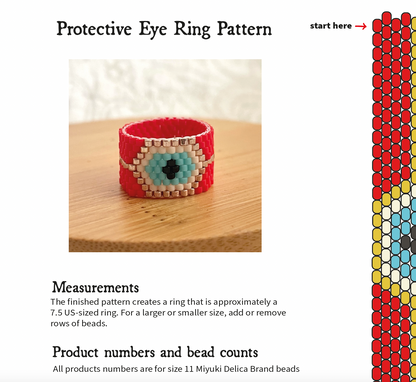 Evil Eye Peyote Stitch Beaded Ring Pattern - FREE instant download
