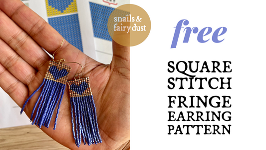 Heart Design Square Stitch Fringe Earring Pattern - FREE instant download