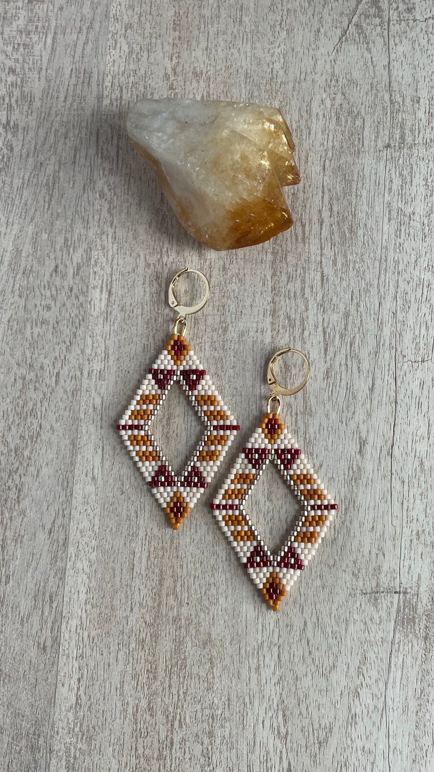 Diamond Shaped Brick Stitch Beaded Earring Pattern - FREE instant download