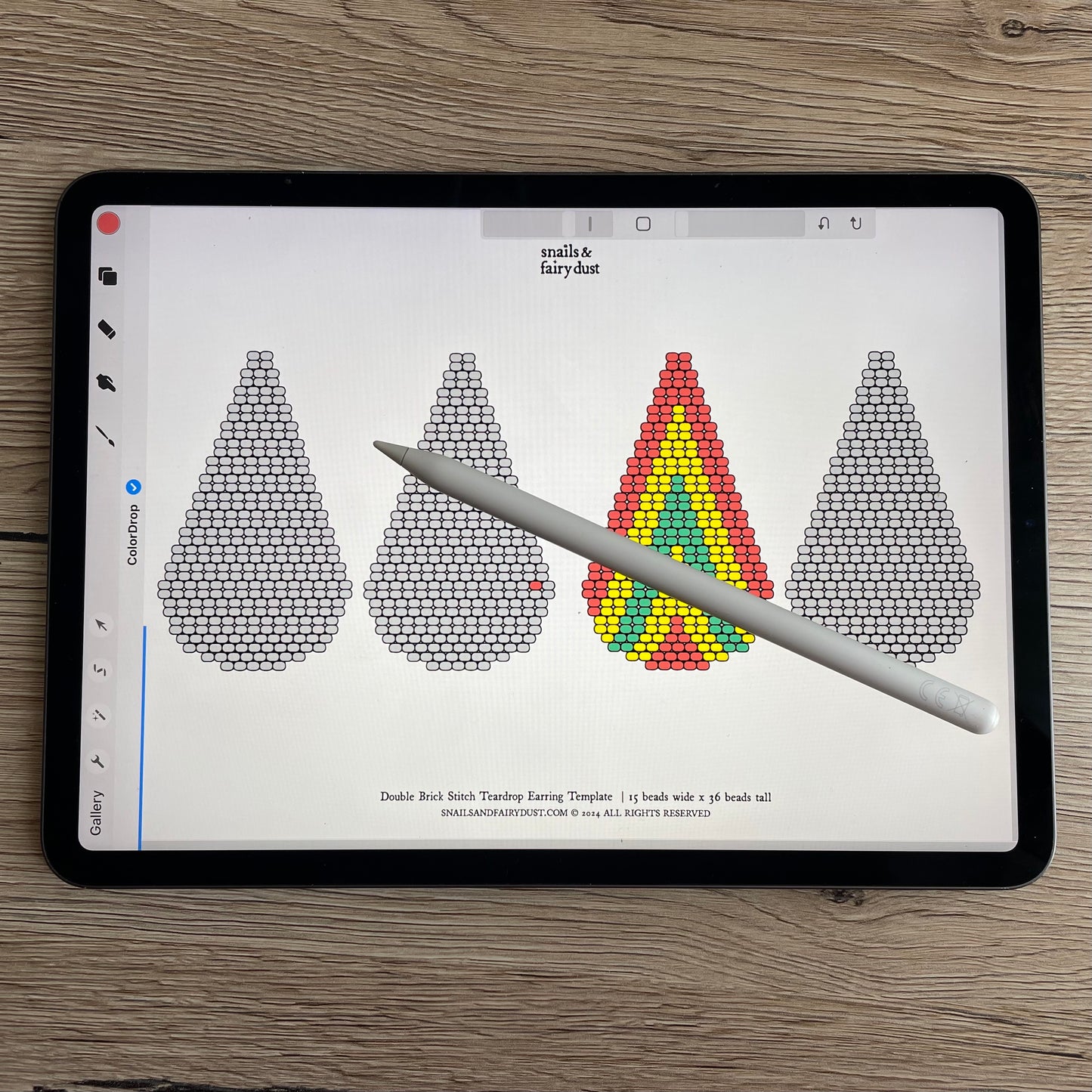 Teardrop Shaped Brick Stitch Earring Beading Templates - Instant Digital Download