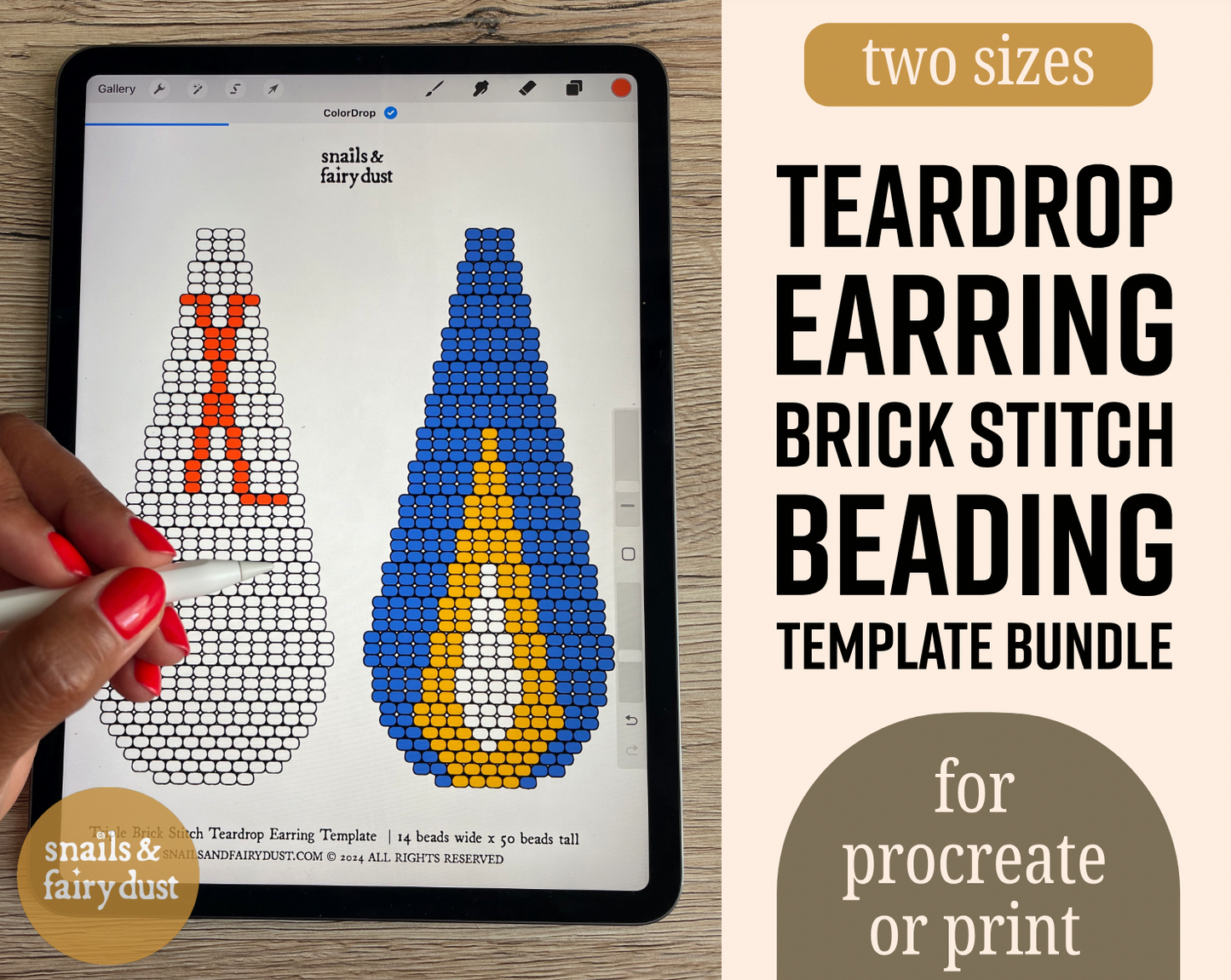 Teardrop Shaped Brick Stitch Earring Beading Templates - Instant Digital Download