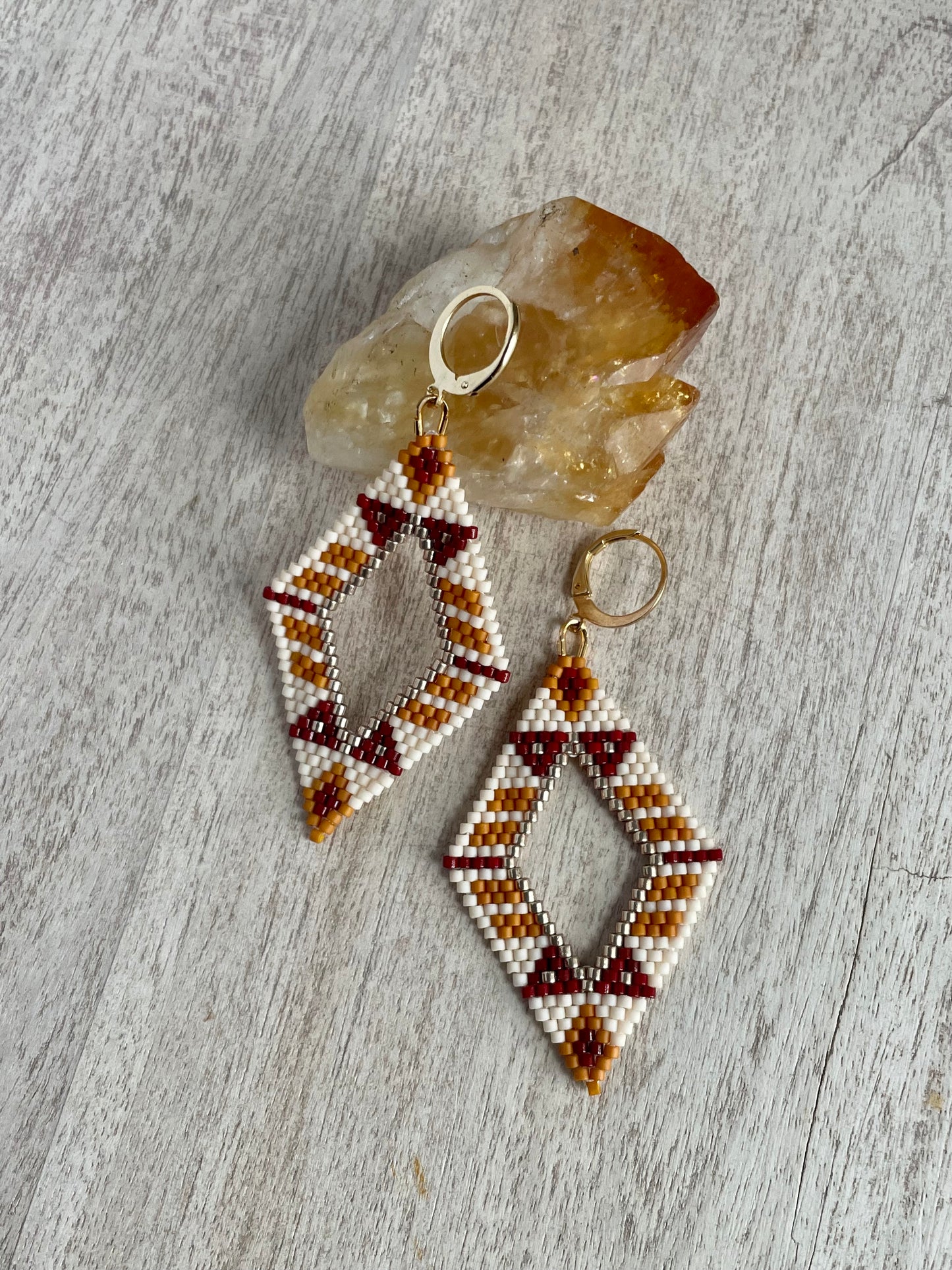 Diamond Shaped Brick Stitch Beaded Earring Pattern - FREE instant download