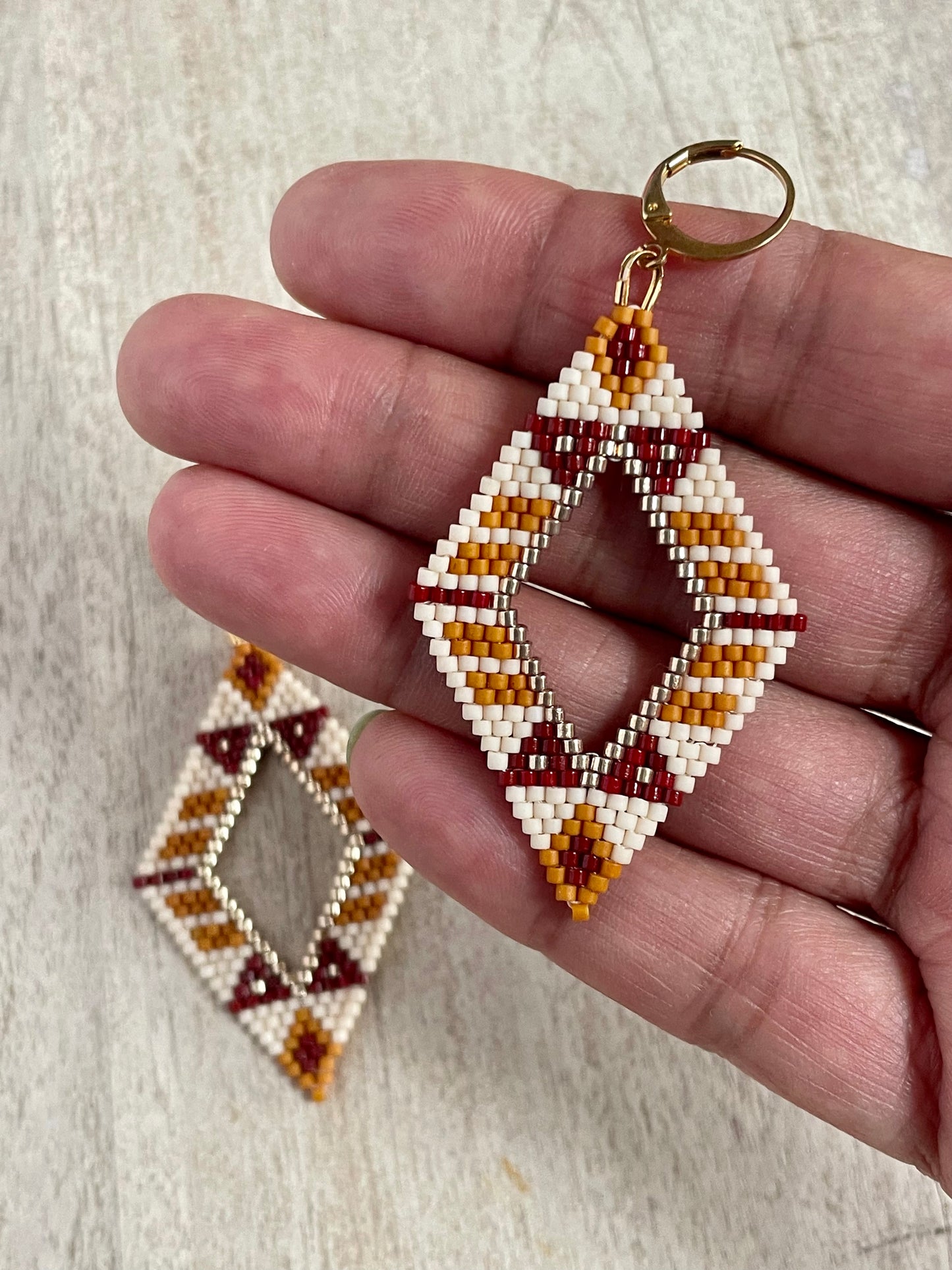 Diamond Shaped Brick Stitch Beaded Earring Pattern - FREE instant download