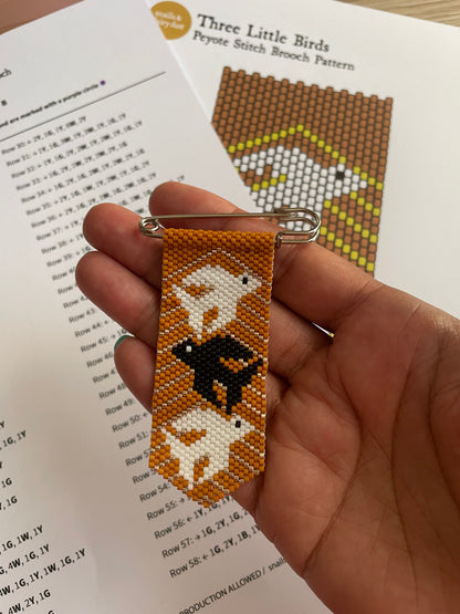 Three Little Birds Peyote Stitch Charm Pin Beading Pattern | PDF