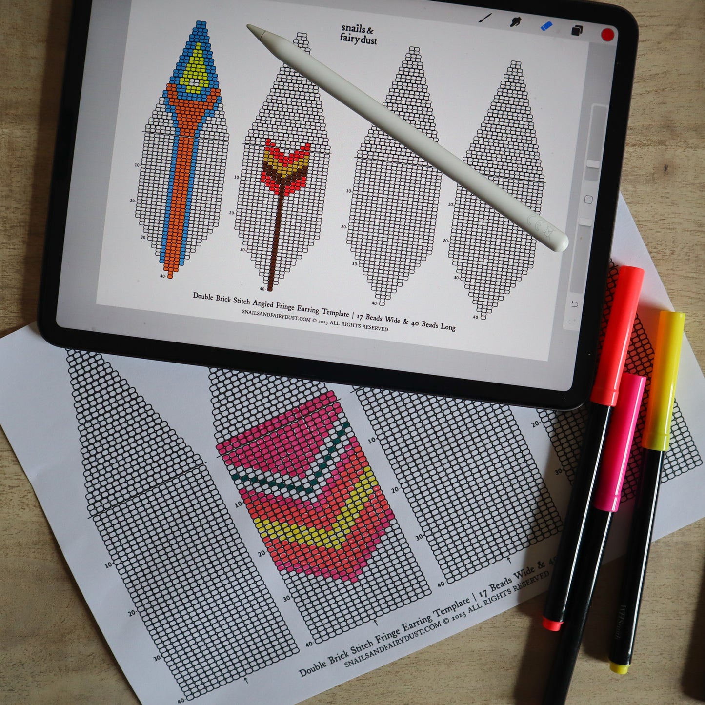 Digital Beading Templates for Procreate or Print - Double Brick Stitch with Fringe